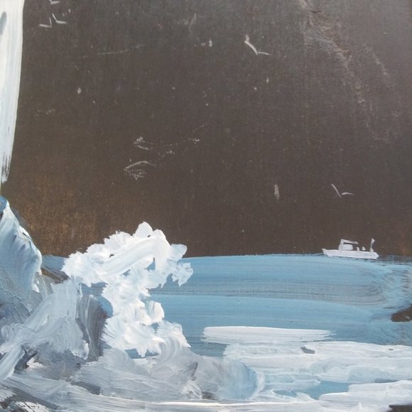 Vintage artist signed Loran Percy Lighthouse theme Painting on a School Slate - Picture 7 of 15